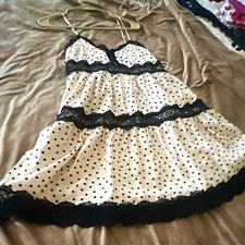 EXPRESS Women's White/Black Polka Dot Lace Trim V-Neck Sundress S