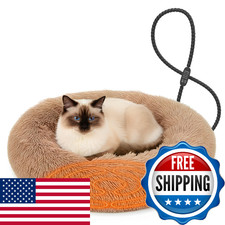 Heated Cat Bed for Indoor Cats, 23-inch Cozy Donut with USB Power, Adjustable Te