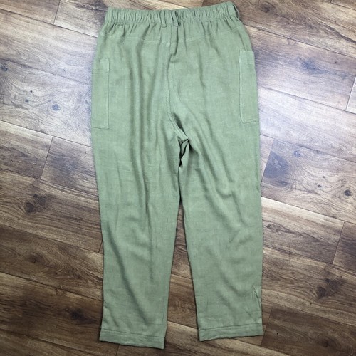 Wonderly Women Sz L Green Linen Viscose Blend Ankle Wide Leg Pants Lagenlook - Picture 7 of 8