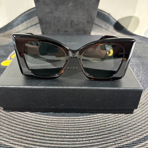 Saint Laurent Black Square Sunglasses Gold Logo Dark Gray Lenses