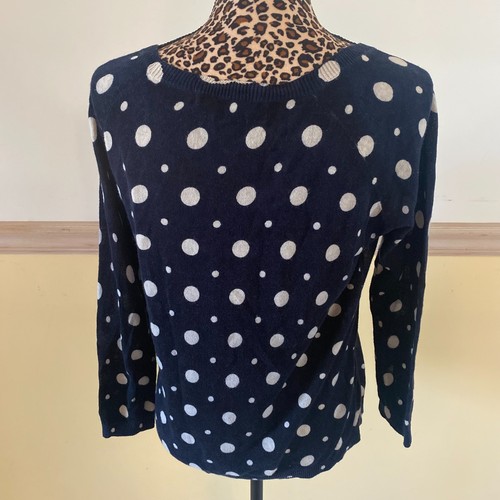 Nice Things Paloma S. Women's Navy Cream Polka Dot Sweater Size Small L11 - Picture 2 of 4