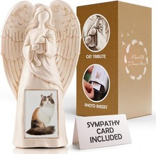 Muldale Angel Statue - Indoor/Outdoor Cat Memorial with Photo Holder Natural
