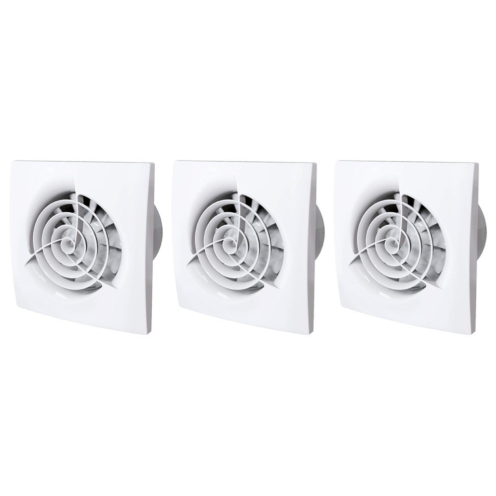 3 x Blauberg TRIO-100-H Trio Quiet Bathroom Extractor Fans with Humidistat/Timer
