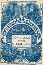 1870-80s - Atwell Burglar Proof Sash Lock and Ventilator Trade Card Rare - XL2M