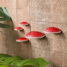 Geetery Set of 5 Mushroom Shelf Wall Decor - Adhesive Mini Resin Mushroom Floati
