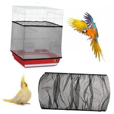 Trinkrittey Adjustable Bird Cage Seed Catcher Net Cover Elastic Band Mesh Black