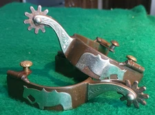Tough 1 Western Spurs, Steel with Silver Horses, Rowels. Marked