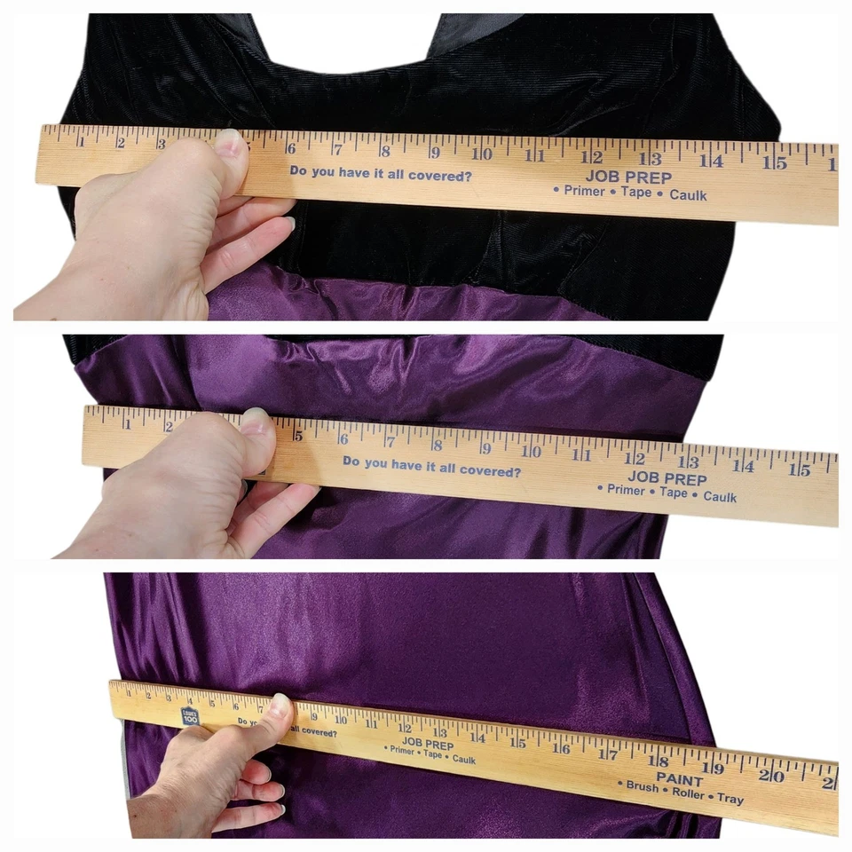 Vtg Roberta Velvet Satin Maxi Dress sz 4 (9/10) Womens Black Purple Whimsigoth - Image 3 of 4