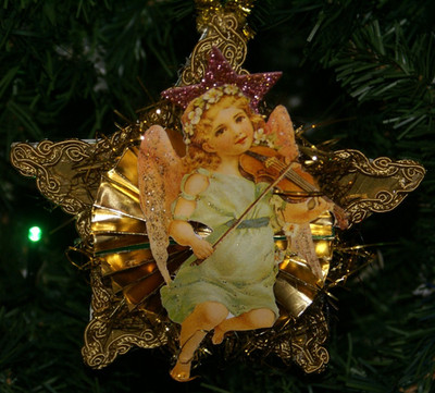 Viktorianischer Engel spielt Violine Weihnachtsschmuck Handarbeit melodisch Sammlerstück