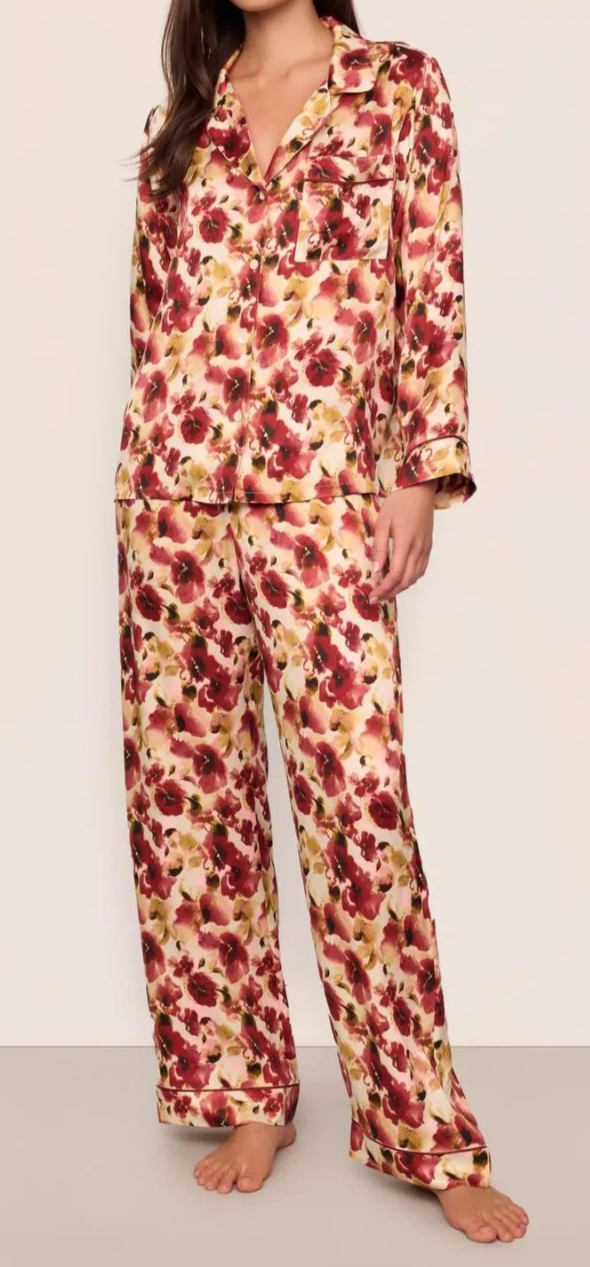 Eberjey x Lily Aldridge Inez Washable Silk Printed Long PJ Set NWT Size Small