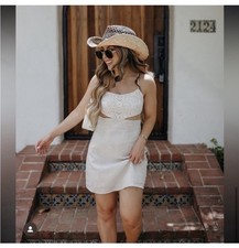 Zara Women's Dress w/Crocheted Bust & Open Sides Lyocell/Linen/Cotton Ecru White