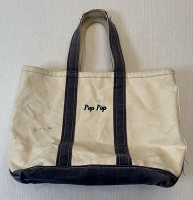 Vintage 80 s LL Bean Boat & Tote Bag Zip Top Small Blue Handles Canvas Pop Pop