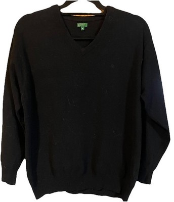 United Colors Benetton Lambswool Sweater Mens M Black V Neck Preppy Goth Classic