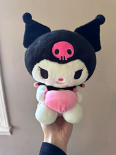 Sanrio Kuromi Plush Stuffed Animal Holding Heart Black White Pink 2025