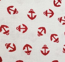 Red Anchor Pattern Fabric, Nautical Themed Cotton Material