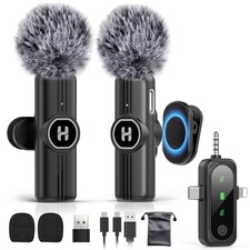 3 in 1 Mini Wireless Lavalier Microphone for Without Charging Case Matte Black