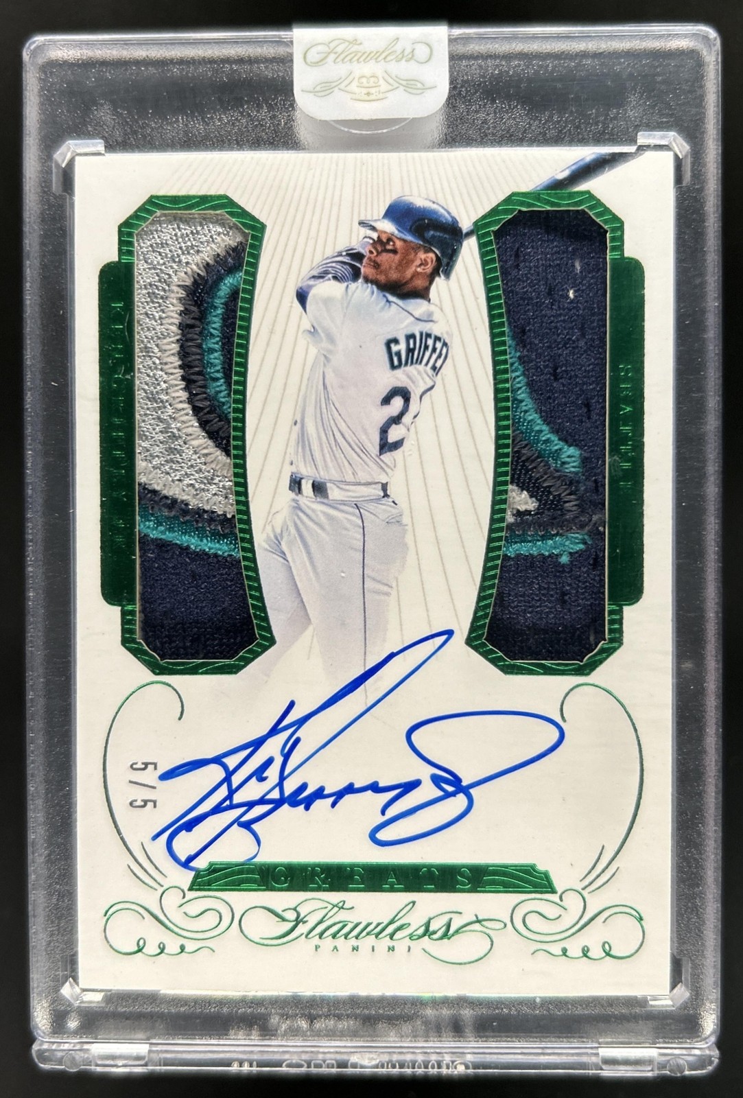 2016 Flawless Ken Griffey Jr Emerald Greats Dual Patch Auto Autograph #/5