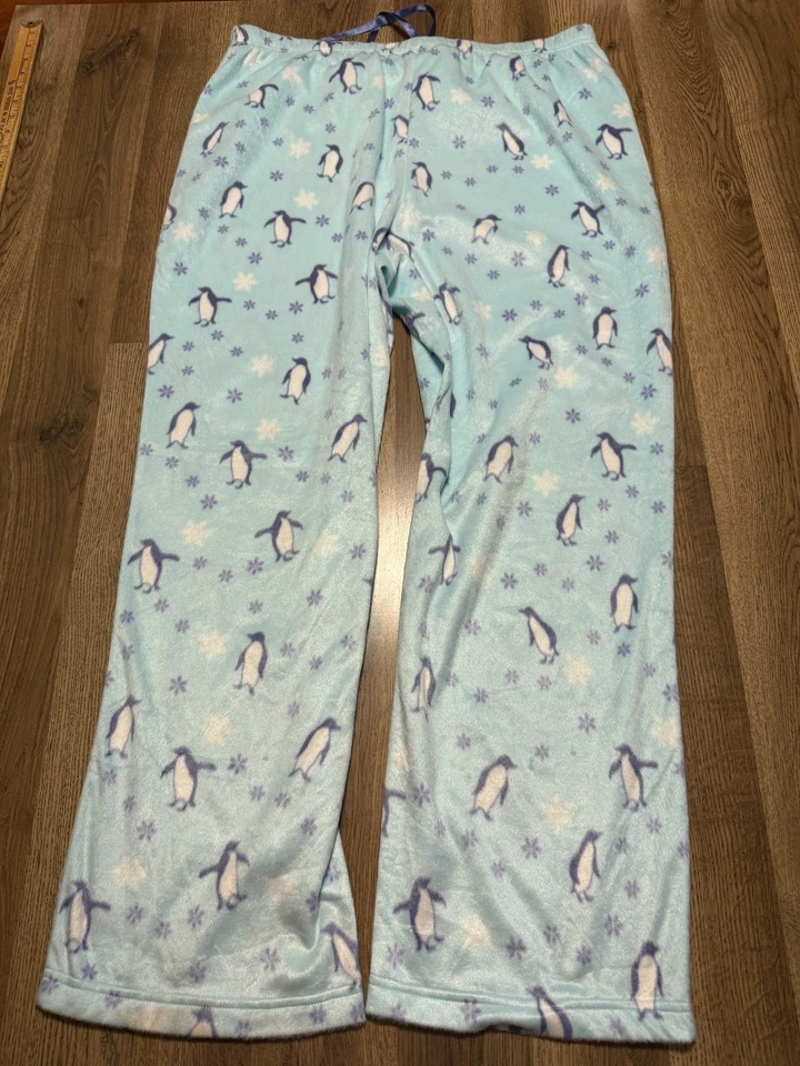 Croft & Barrow Pants Womens XXL Long Blue White Penguins Snow Flakes Sleepwear - Image 2 of 4
