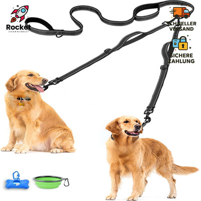 PetBonus Hundeleine Doppelleine 2 Hunde Reflektierend Verstellbar