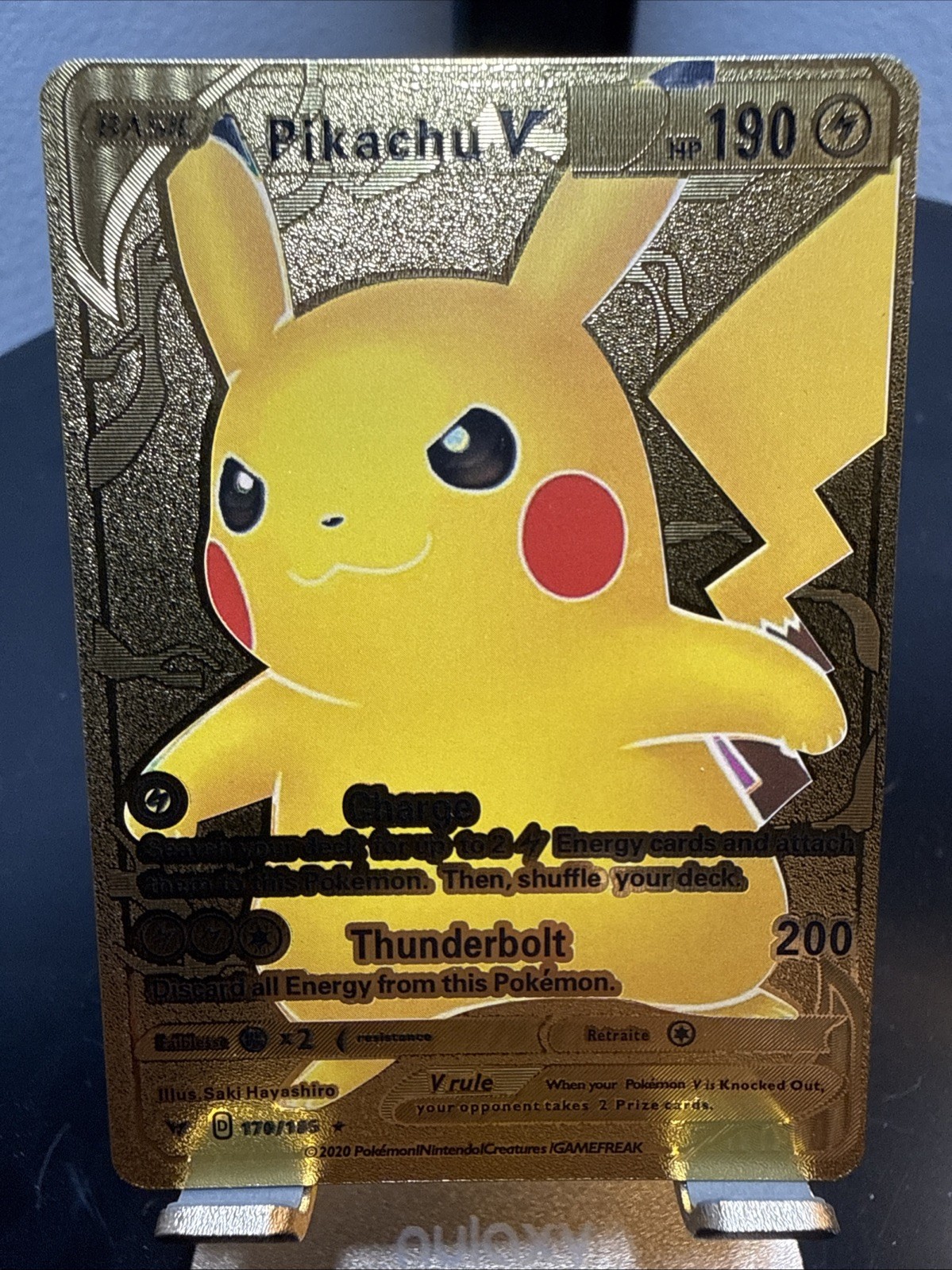 Pokemon Pikachu V Gold Foil Fan Art Collector Card - 190 HP - 170/185