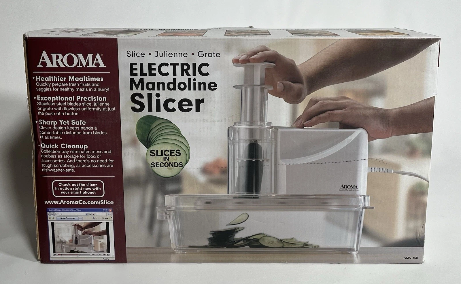 New Unused Aroma AMN-100 Electric Mandoline Slicer Slice Julienne Grate
