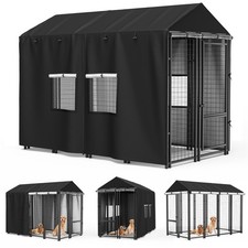 Outdoor Dog Kennel Cover 8'D X 4'W X 6'H Black Transparent PVC Window