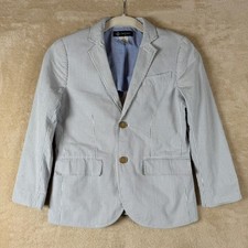 Crewcuts Seersucker Thompson Striped Blazer Boys Size 8 Navy White Button Front