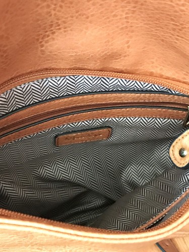 Moda Luxe Brown Cross Body Bag Purse Adjustible Strap Lots of Pockets Zip Snap - Picture 12 of 21