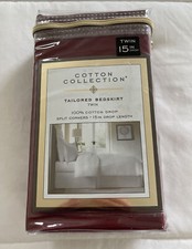 Cotton Collection 300-Thread-Count Twin Bed Skirt Burgundy 15"Drop Split Corners