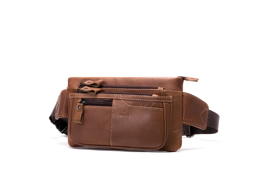 Noblag  Large Coffee Genuine Leather Sling Bag For Men Fanny Pack Shoulder