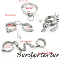 Heavy Stainless Steel Press Lock Neck Collar Handcuffs Ankle Cuffs Restraints
