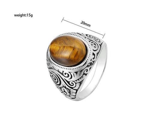 Stainless Steel Oval Black Onyx Blue Turquoise Tiger Eye Stone Ring Size 7-13 - Picture 12 of 35