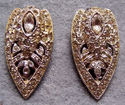 Art deco CORO dress clips duette white metal pavé rhinestone (AAL