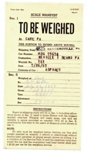 Vintage Railroad Scale Manifest Bendersville PA Neville Island Asphalt 1967 F211