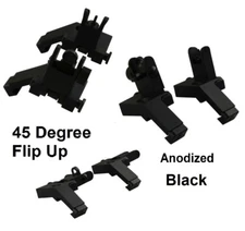 45 Degree Aluminum Anodized Black Spring Loaded Flip Up Front & Rear Sights Set