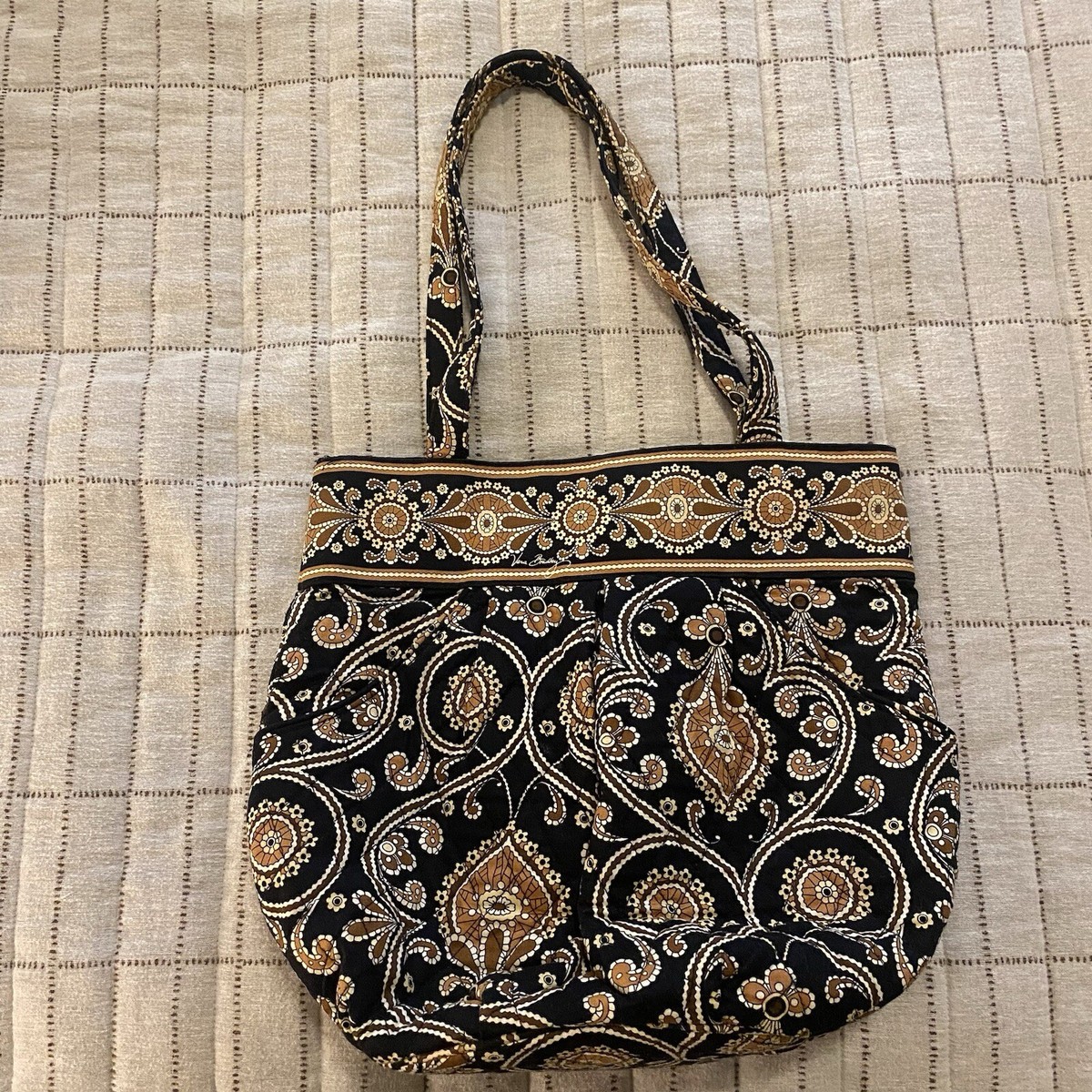 ハンナバーベラ　ヴィンテージ Vera Bradley Hannah Bag Cafe Latte Brown Black Purse Handbag