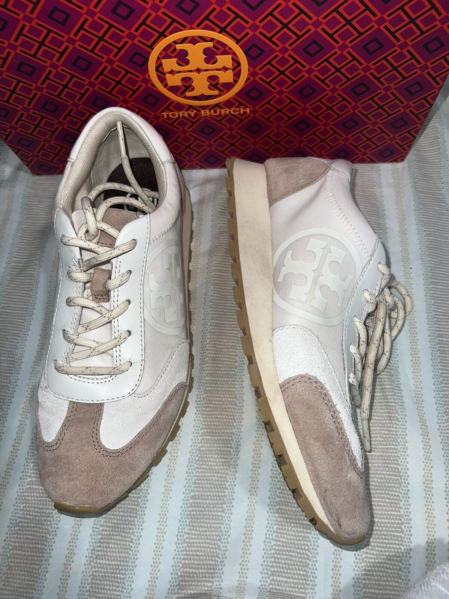 Tory Burch Annie Nylon Runner Sneaker Leather Running Tan