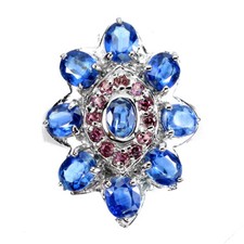 925 Sterling Silver Oval Kyanite 5x4mm Rhodolite Garnet Ring Size 9