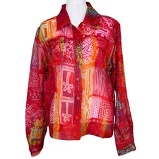 Erin London Blouse Top Womens Floral Sheer Ethereal Vibrant Red Medium Y2K Artsy