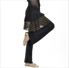 Long Pants with skirt Belly Dance Costumes Yoga Latin Black Gold/Black Silver 09
