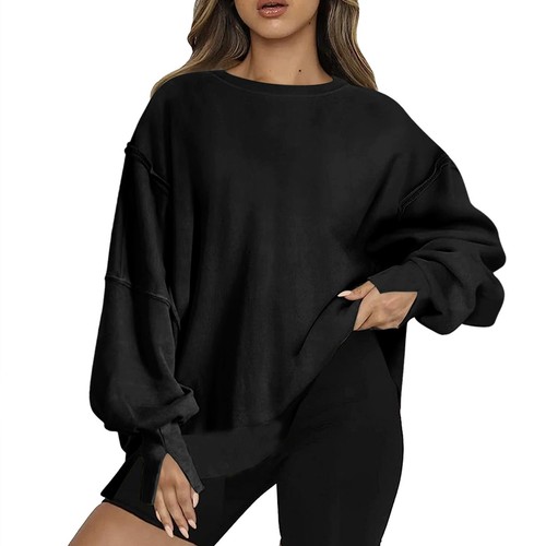 Women's Oversized Sweatshirt Crew Neck Long Sleeve Casual Slit Sloucthy Pullover - Picture 24 of 47
