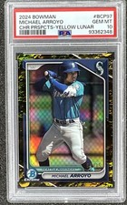 2024 Bowman Chrome MICHAEL ARROYO Yellow Lunar Glow Refractor 39/75 #BCP97 PSA10