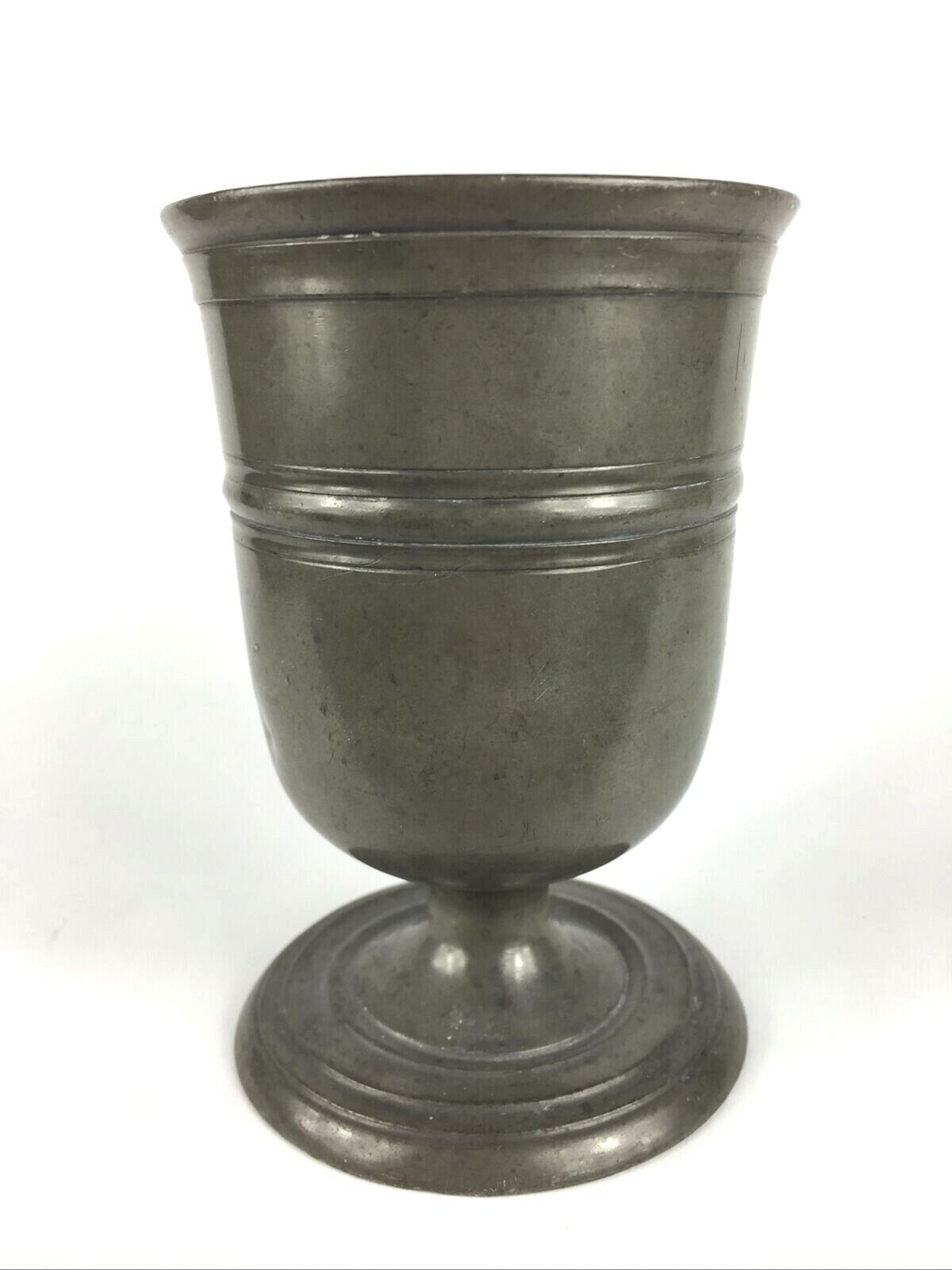 Antique Pewter Footed Goblet Heavy Stamped 1/2 Pint Chalice Wine Water Cup Metal