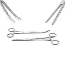 2Pc Set 8" Straight  Curved Hemostat Forceps Locking Clamps Stainless Surgical