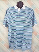 Men's Cotton Traders L Polo/Golf Cotton Tribal Stripes Green Blue F51