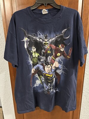 Vintage 2000s Justice League DC Comics Superhero Graphic Blue T Shirt size 2XL