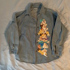 Vintage Walt Disney Snow White  Seven Dwarfs Denim Shirt ButtonUp Youth L Or XL