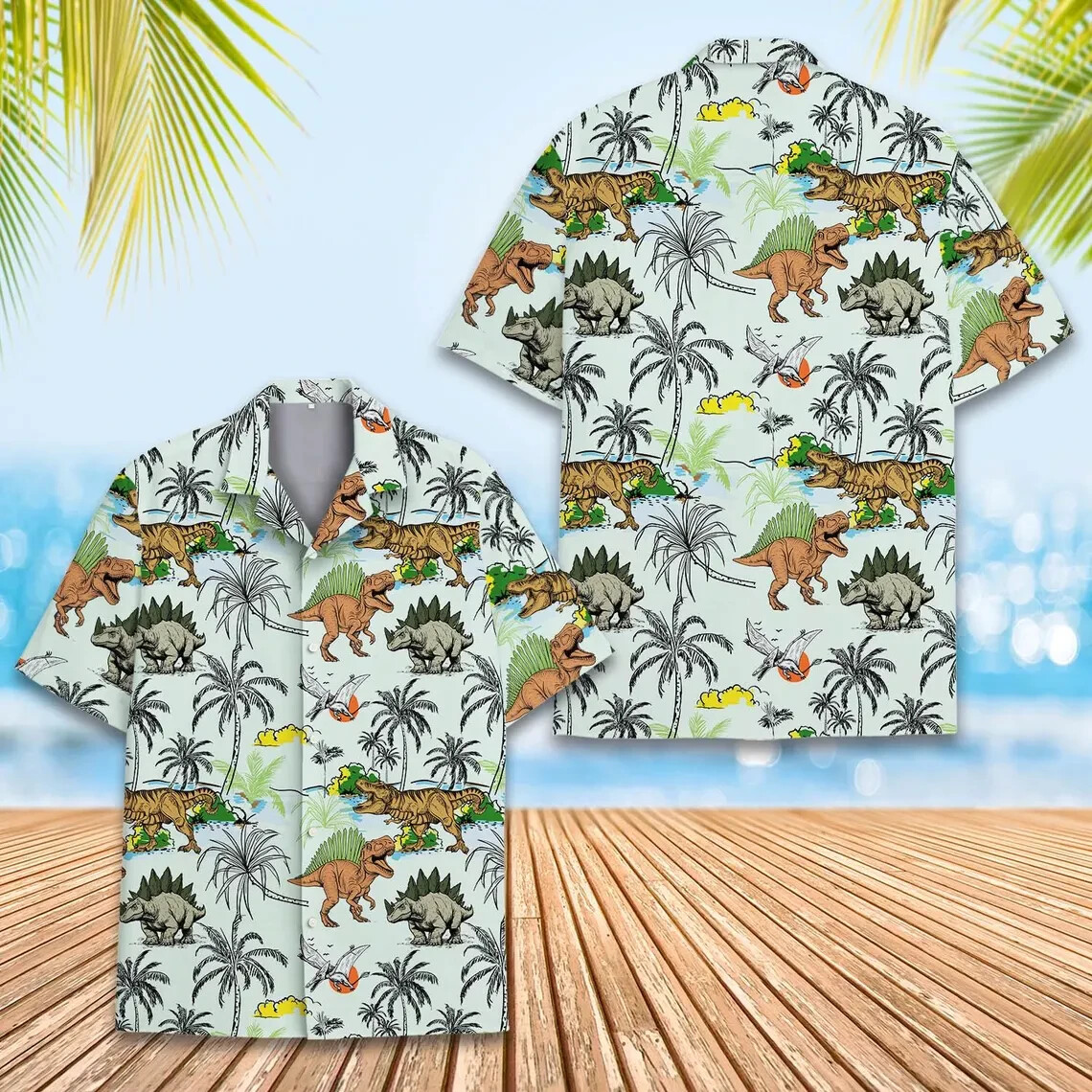 Retro Dinosaur Hawaiian Shirt , Button Down Full Size S-5XL