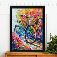 Vibrant Watercolour Bicycle Art Print Floral Whimsy Decor Botanical Wall Art