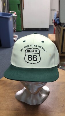 Get Your Kicks On Route 66 White & Green Baseball Cap Trucker Hat Snapback